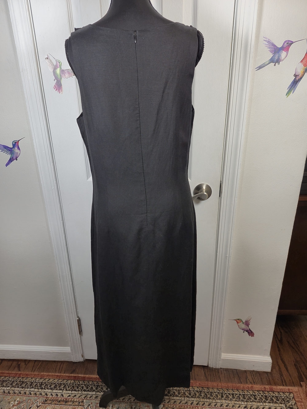 Joy & Peace Summer Linen Blend Ruffle V-Neck Maxi Dress Black 10P - Picture 5 of 7